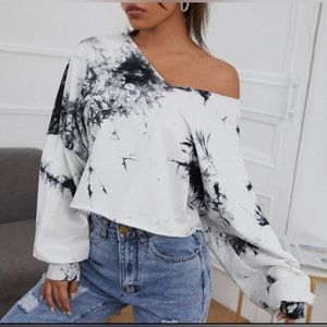 SHEIN V-neck Drop Shoulder Lantern Sleeve Tie Dye Tee